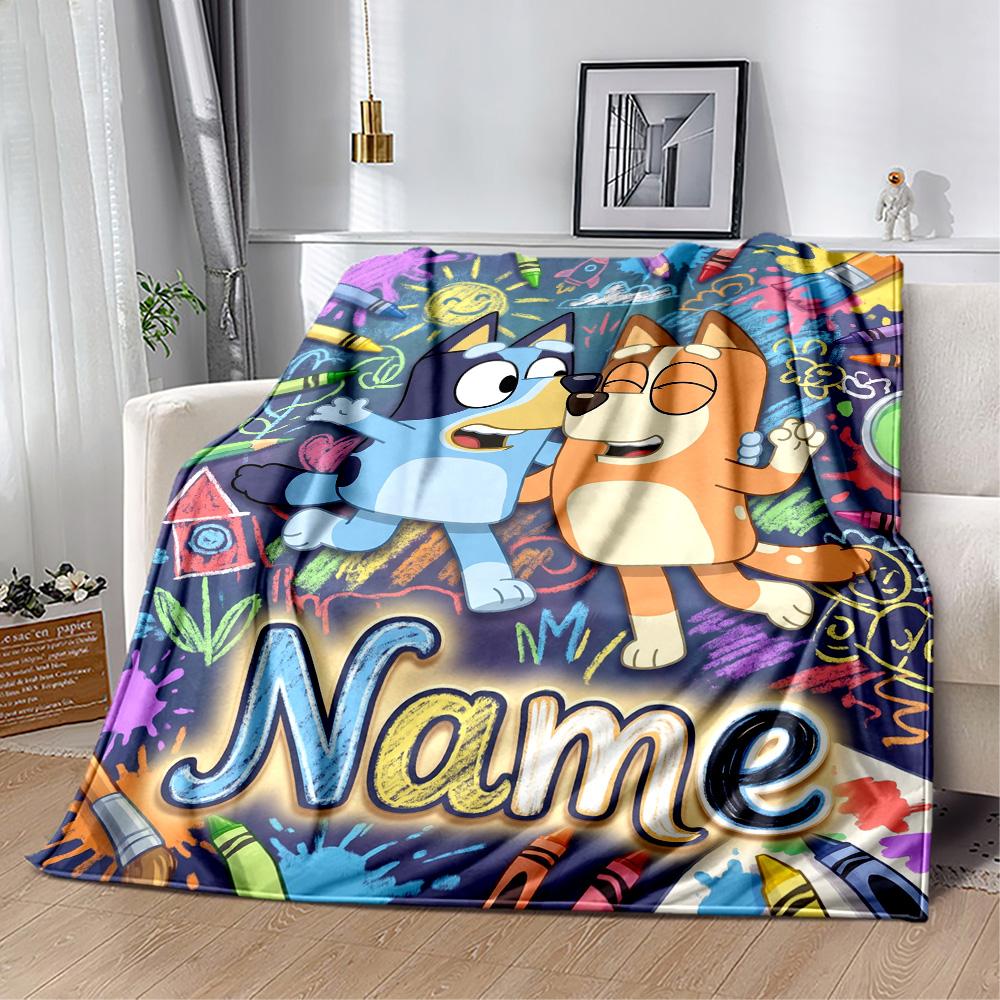 Bluey's Bubble Adventure Customize Text Blanket Cozy Customizable Blanket Durable Comfort for Office Picnics Office Chair Livingroom