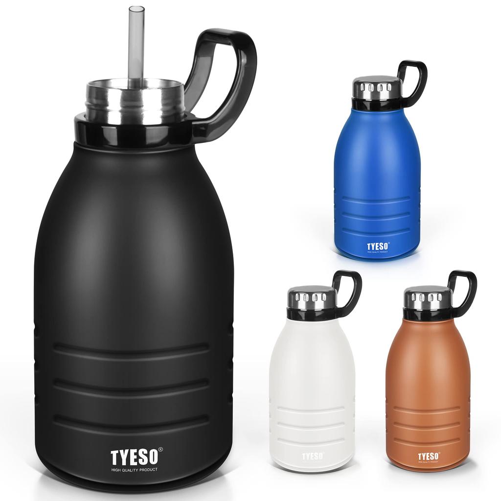 TYESO Stainless Steel Water Sports Direct Easy To with Large with Carry Handle Bottle, Bottle, 1.9L, Drinking, Insulated, Clean, Straw, Capacity,