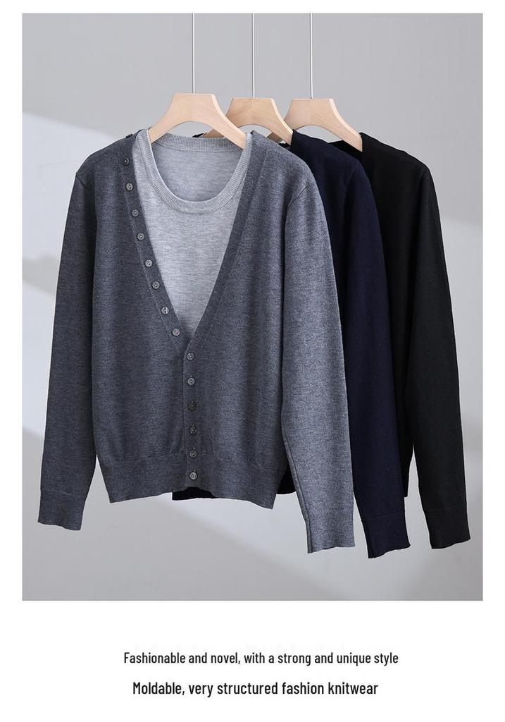 New European & American Two-Piece Wool Blend Cardigan & Base Layer Knit Set for Women - Autumn/Winter Trendy Fashion