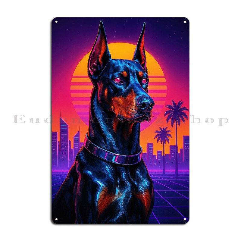 Classy Doberman Pinscher Dog Watercolour Digital Portrait Metal Plaque Garage Character Classic Poster Bar Tin Sign Poster
