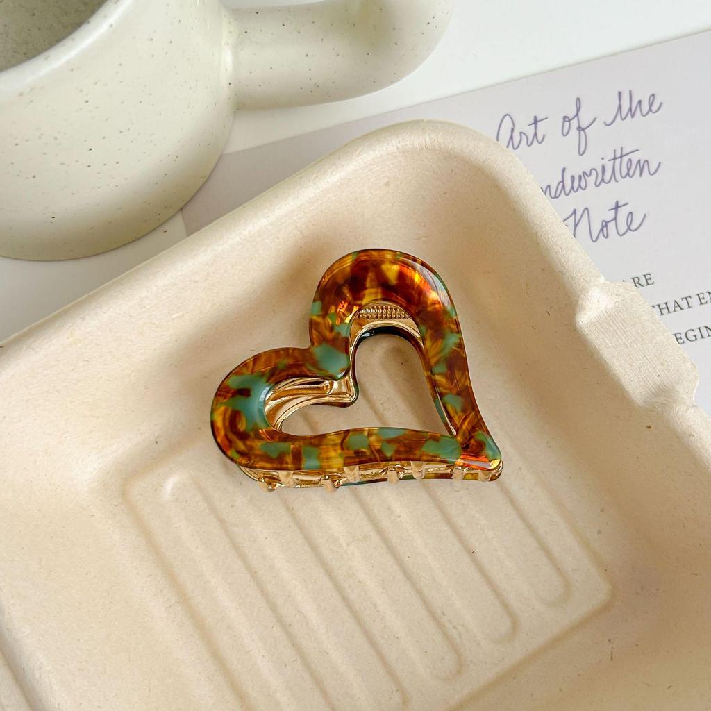 Clips de păr inimă retro coreean - Clips rechin pentru coc voluminos vintage pentru femei, accesoriu de păr high-end