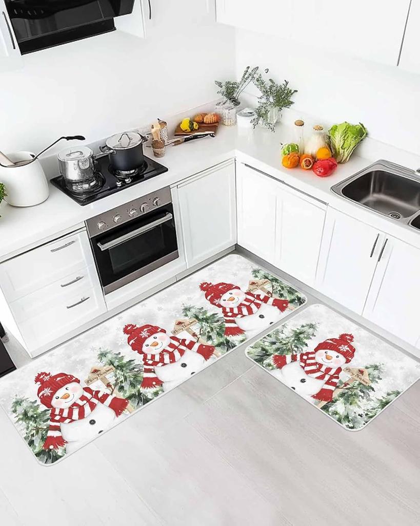 Christmas Snowman Snowflake Xmas Tree Kitchen Mats Decor Winter Xmas Non Slip Corridor Balcony Rugs Bath Doormat Foot Mat Decor