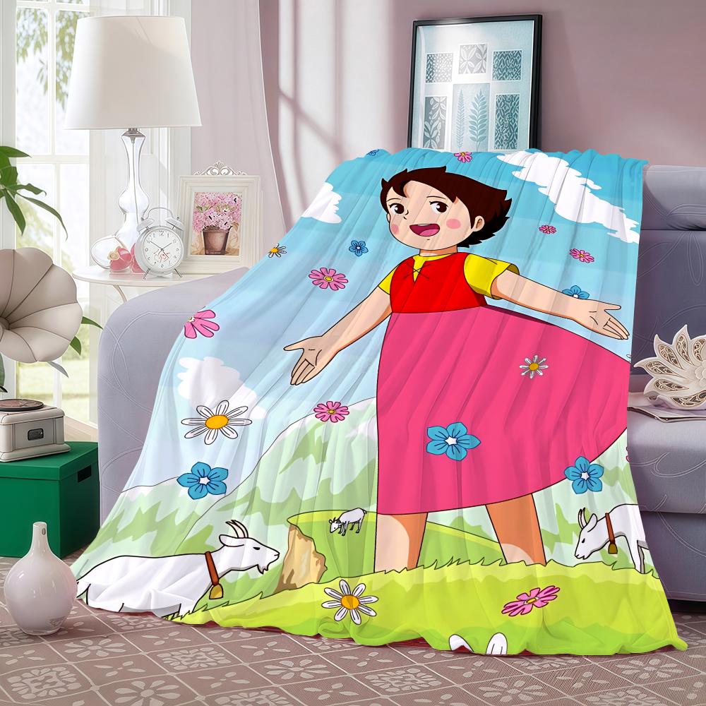 Cartoon H-Heidi, Girl of the Alps Throw Lightweight 240g Flannel Blanket Soft Skin-friendly for Summer Cooling