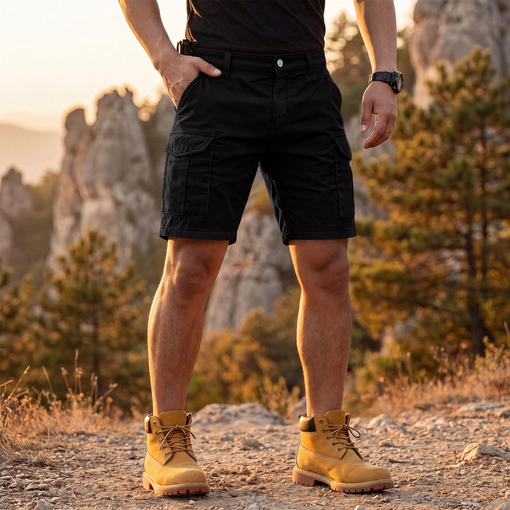 Pantalones Cortos Cargo para Hombre con 6 Bolsillos, Cierre de Botón, Cintura Elástica, Color
