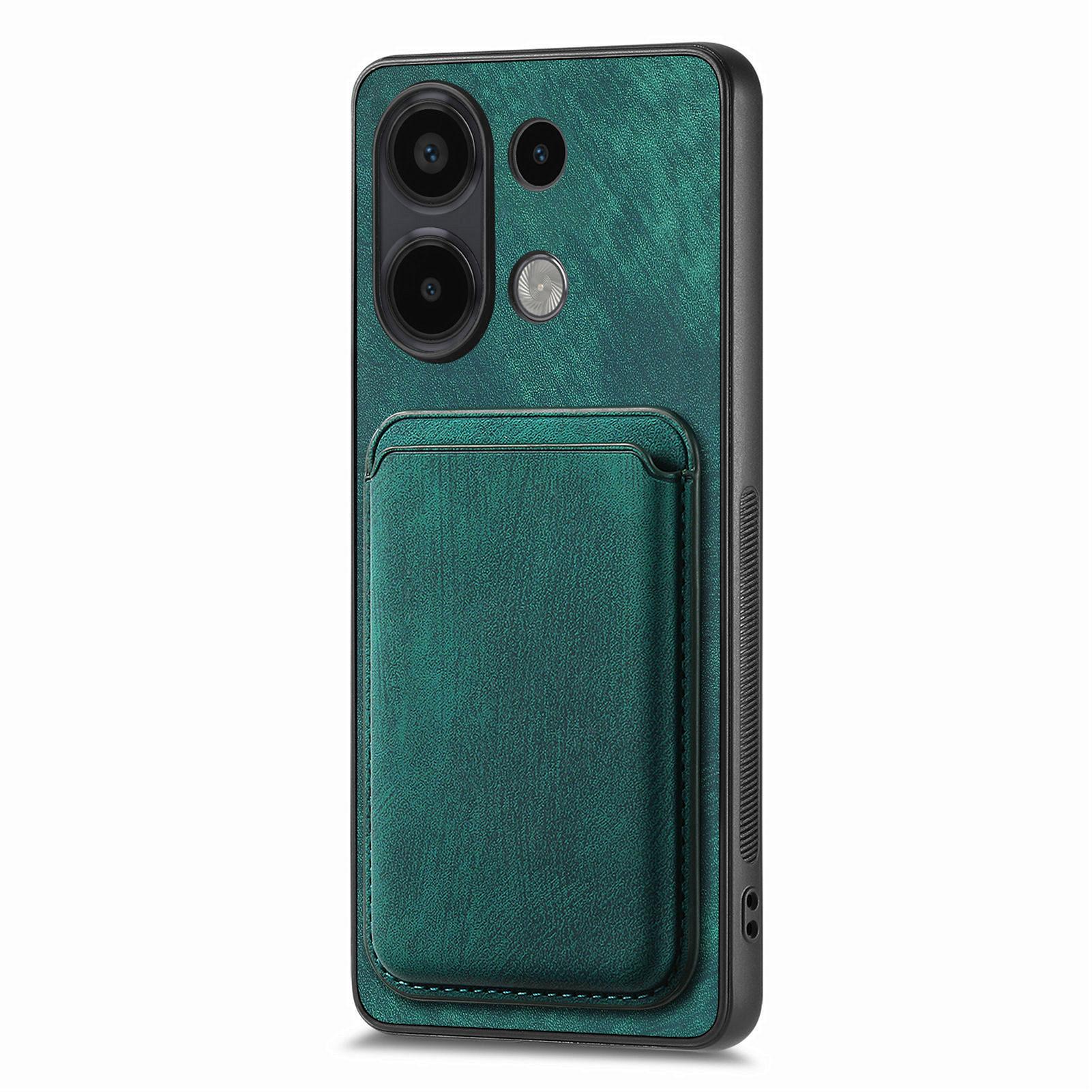 

For Xiaomi Redmi Note 13 4G Case Compatible with MagSafe Leather Back Cover with Detachable Card Holder Green