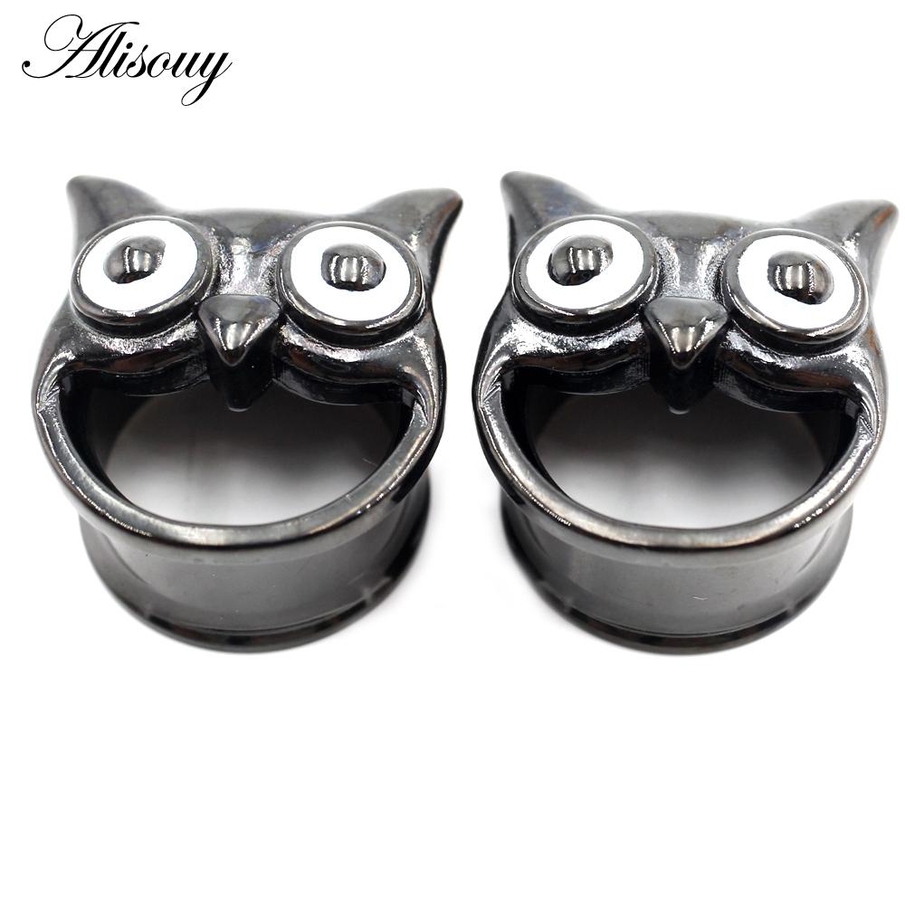 Alisouy 2PC Edelstahl Finger Blume Eule Fledermaus Ohr Tunnel Plug Flesh Expander Bahren Messgeräte Ohrring Piercing Körper Schmuck