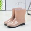 Women Mid Calf Rain Boots Waterproof PVC Shoes Non-slip Rubber Sole 