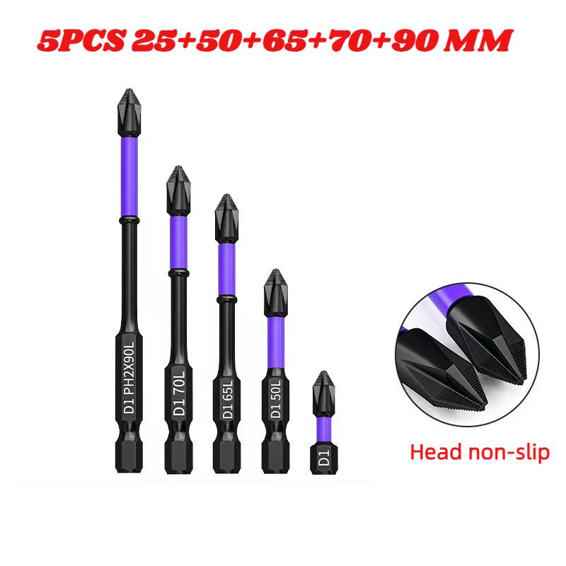 PH2 Impact Driver Bit-Set, magnetisches Kreuzschlitzschraubendreher-Set, Impact-Bohrer-Bit, Schrauben-Kreuzschlitzschraubendreher aus legiertem Stahl, rutschfest