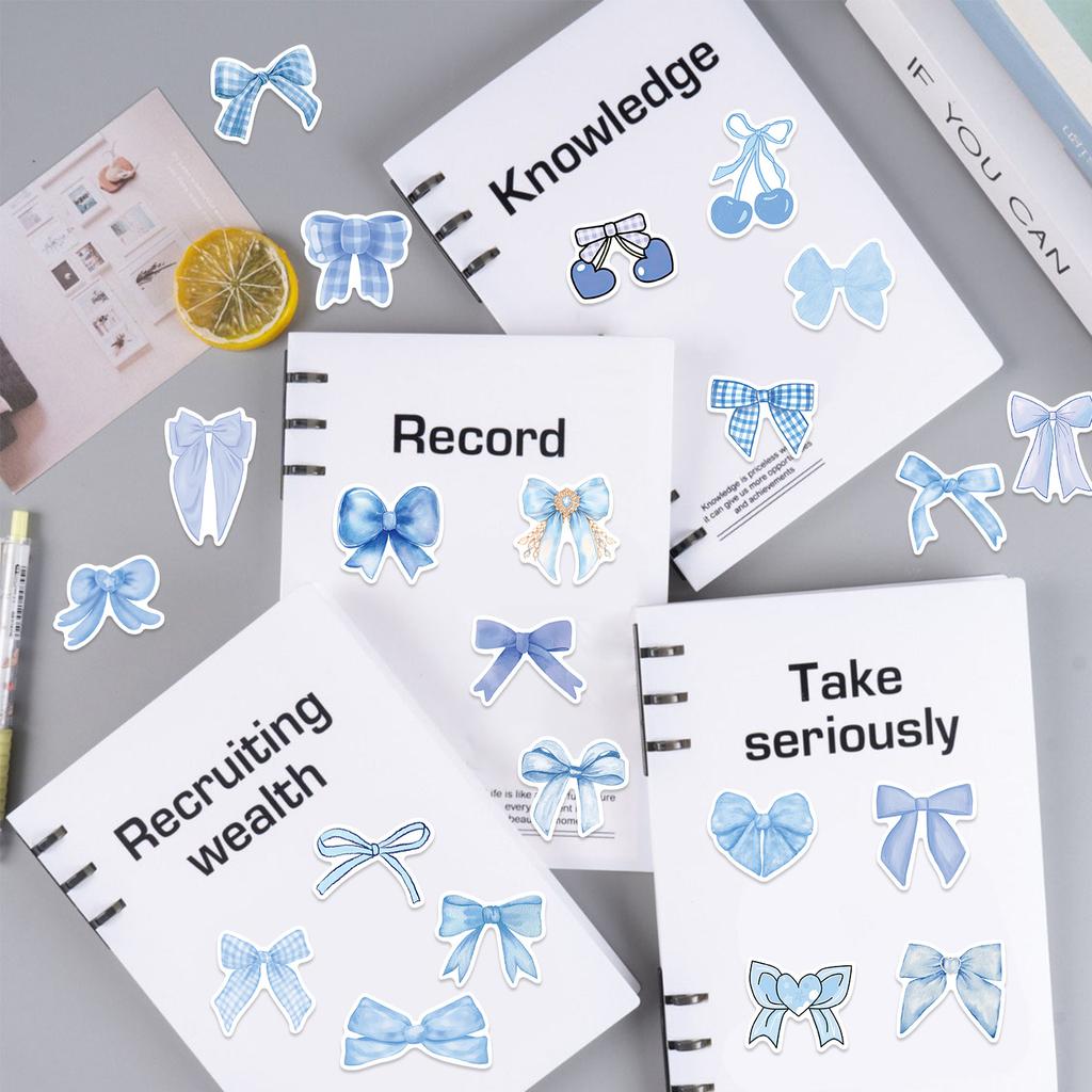 50 Cartoon Blue Bow Hand Tent Doodle Stickers DIY Decorative Guitar Notebook Suitcase
