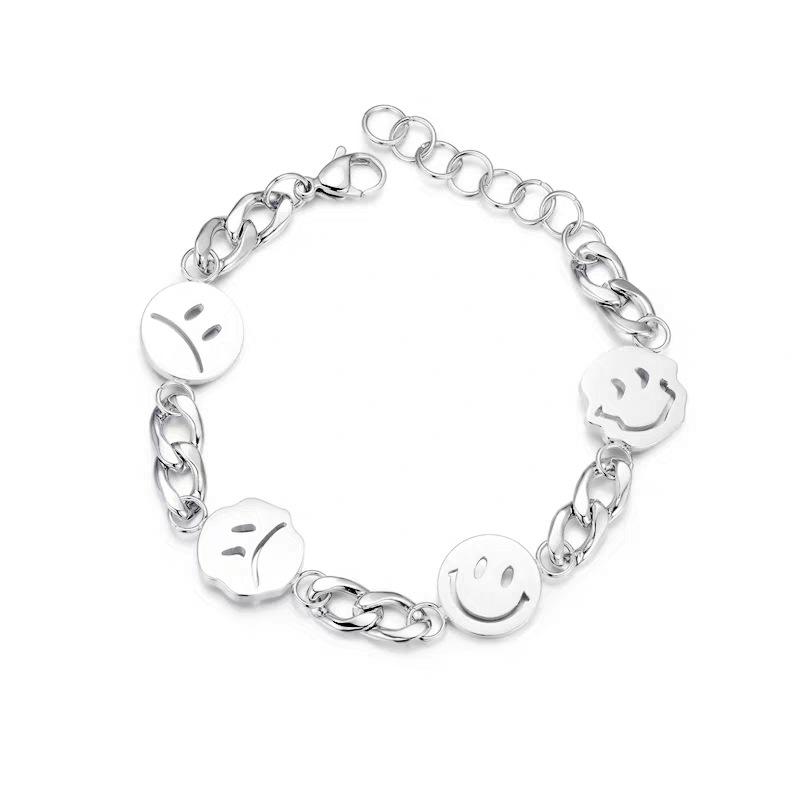 

Happy and sad bracelet female simple titanium steel expression earth cool chain ins tide dancing hip hop bracelet couple jewelry