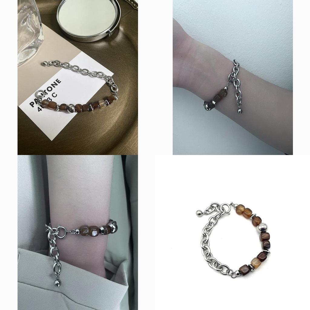 Geometric Stainless Steel Bracelet For Men And Women With Natural Stone Accents