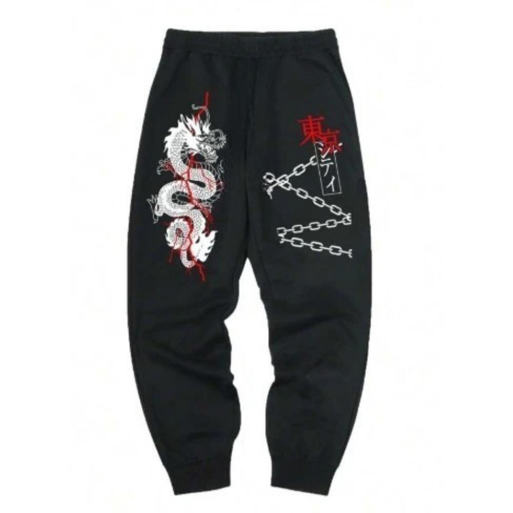 Dragon Patterned Sanitary Pants for Men s Casual Jogging Pants City Street Dragon Patterned Jogging Pants S