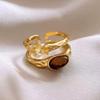 18k Real Gold Electroplated Zircon Tiger's Eye Double-layer Open Ring Retro Index Finger Ring Niche Design Ring Female