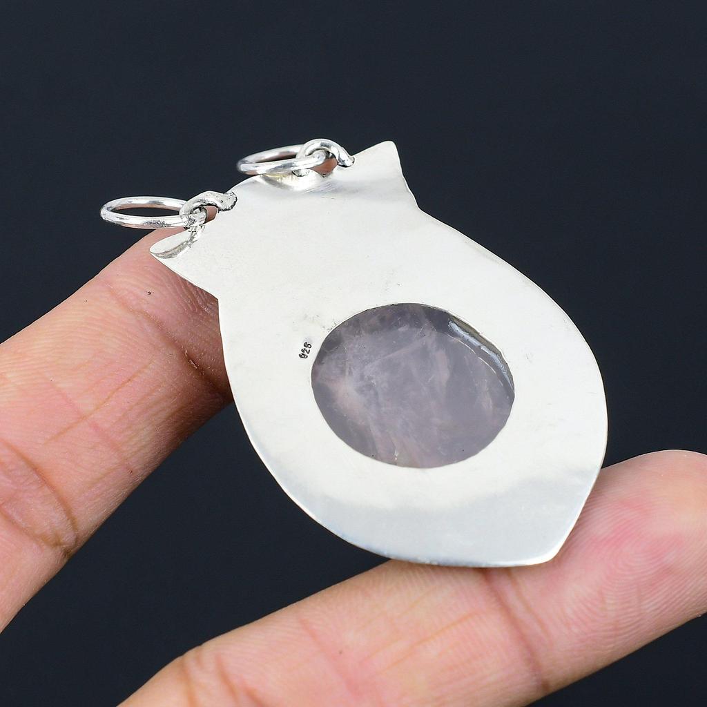 Anniversary Gift For Her Natural Rose Quartz Gemstone Pendant 925 Silver