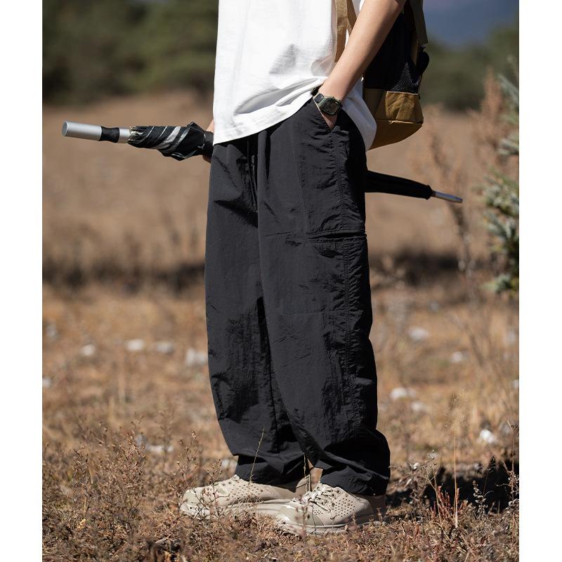 Mountain outdoor straight casual pants spring new loose buckle belt design functional wind trousers q