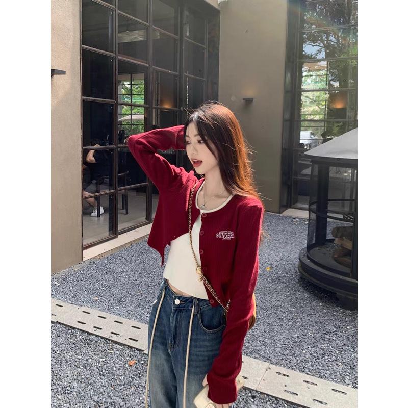 Plus Size American Retro Letter Knit Cardigan - Slimming, Short, Hot Girl Style