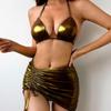 Women's European & American Three-Piece High-Waist Sexy Bikini Set with Hot Stamping