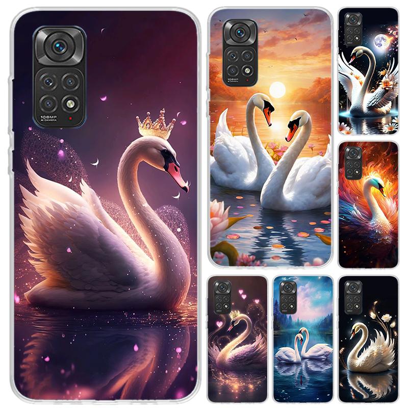 White Swan Grace Art Phone Case for Xiaomi Redmi Note 15 14 14S 13 12S 12 Pro 11S 11 Plus 11T 11E 10S Soft Funda Print Shell Red