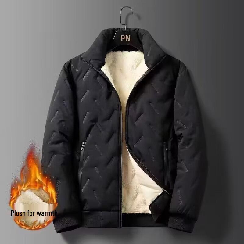 

Men s Plus Size Winter Lambswool Cotton Jacket - Velvet Lined, Loose Fit, Casual and Warm 5XL for 160-180 lbs чорний