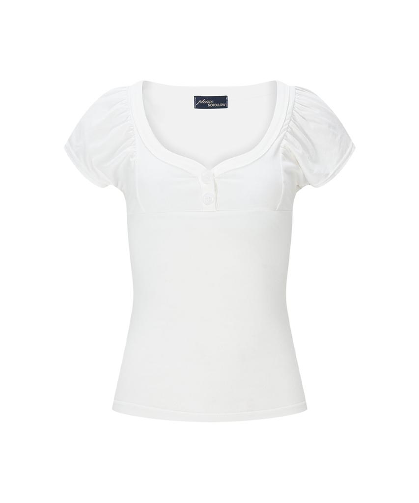 Peullijeunopallou Sia Button Shirring Short Sleeve Top (White)