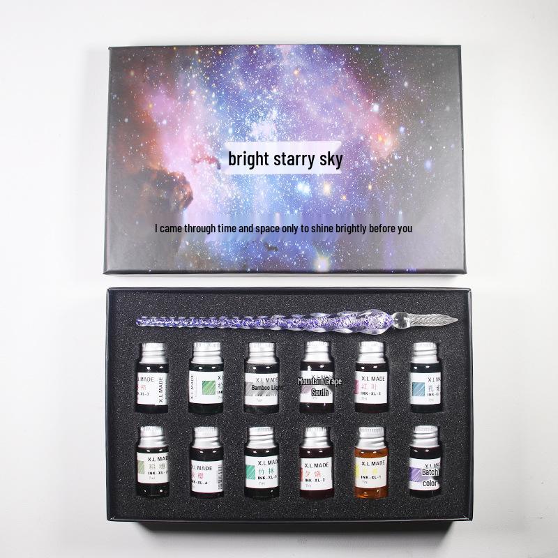 Starry Sky Glass Dip Pen Set: Crystal Signature & Student Pen Stationery Gift