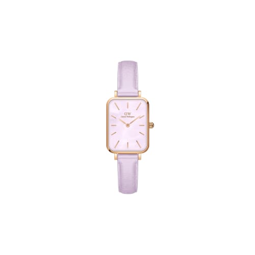 Official Limited Edition/2-Year Warranty: Daniel Wellington DW Women's Quadro Watch in Lavender Purple Leather with Rose Gold and Purple MOP Leather.