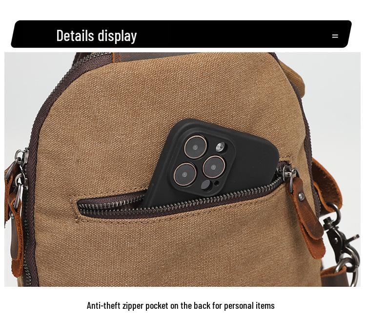 Men's Waxed Canvas and Top Layer Cowhide Travel Crossbody Bag