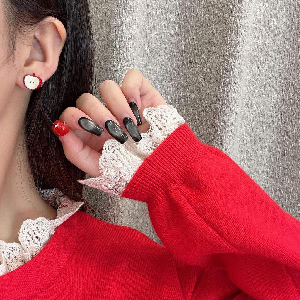 Flocked Ankola Red Apple Earrings - Cute, Sweet, and Versatile for Autumn/Winter and New Year