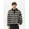 Wassup American Retro Vintage Style Polo Collar Striped Men's Loose Casual High-End Long-Sleeve Knit Sweater