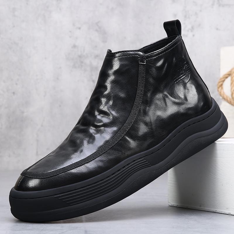 New Chelsea Shoes Slip-On Mens Leather Ankle Boots Fashion Male Motorcycle Boots Business Casual Shoes Men Simple Botas Sneakers