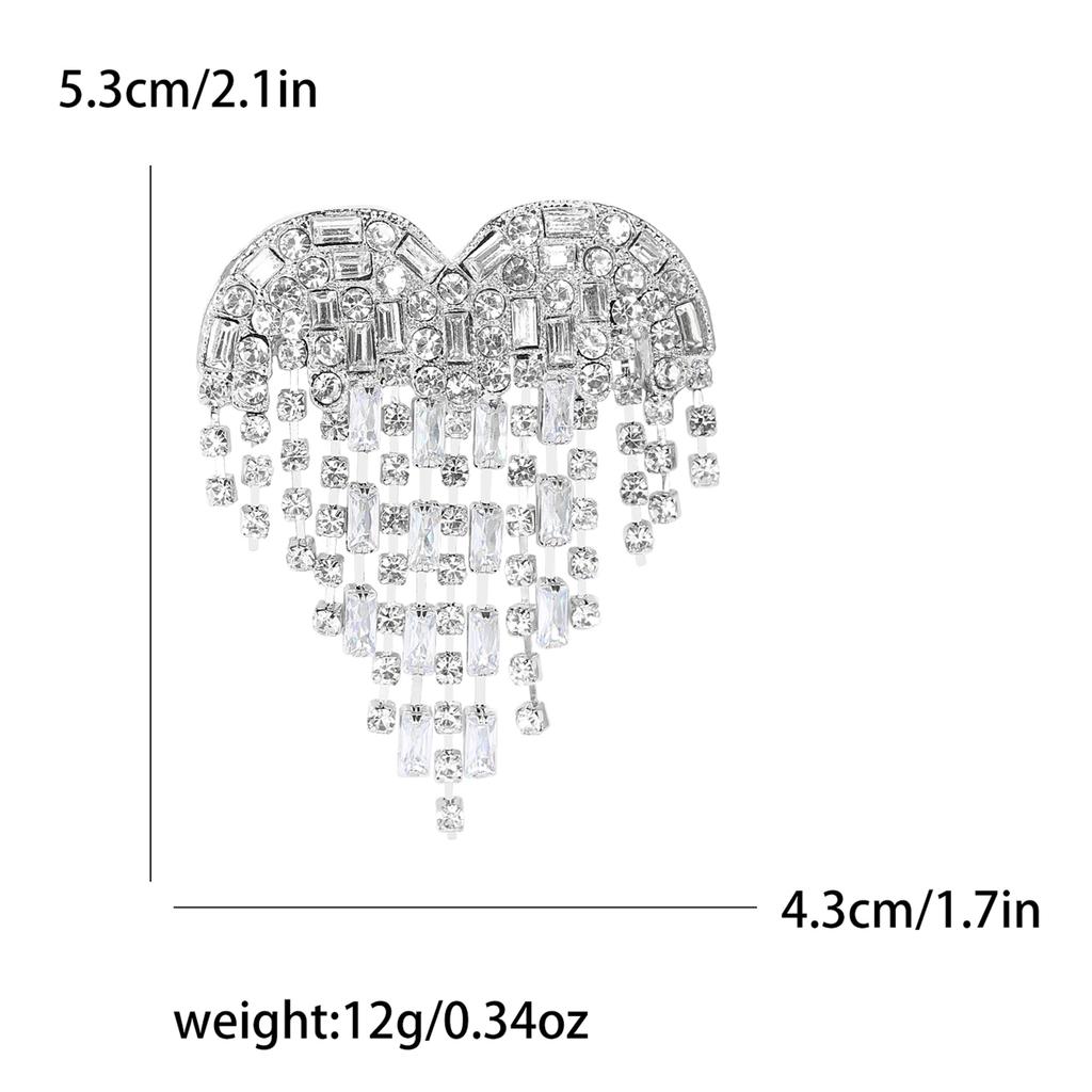 Stilvolle Strass Liebesbroschen für Damen Unisex Quaste Valentinstag Herz Anstecknadeln Bankett Party Rucksack Geschenke Schmuck Accessoires