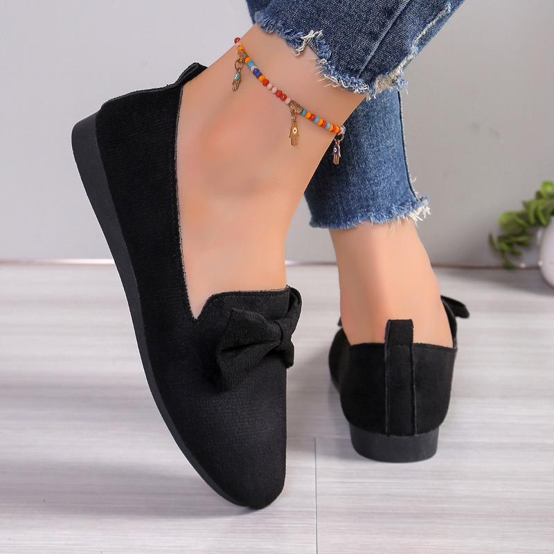 Fashion Casual Fashion Round Toe Flat Shoes 2024 Spring and Autumn Solid Color Simple Non-Slip Wear-Resistant Bow Women's Low-top Shoes