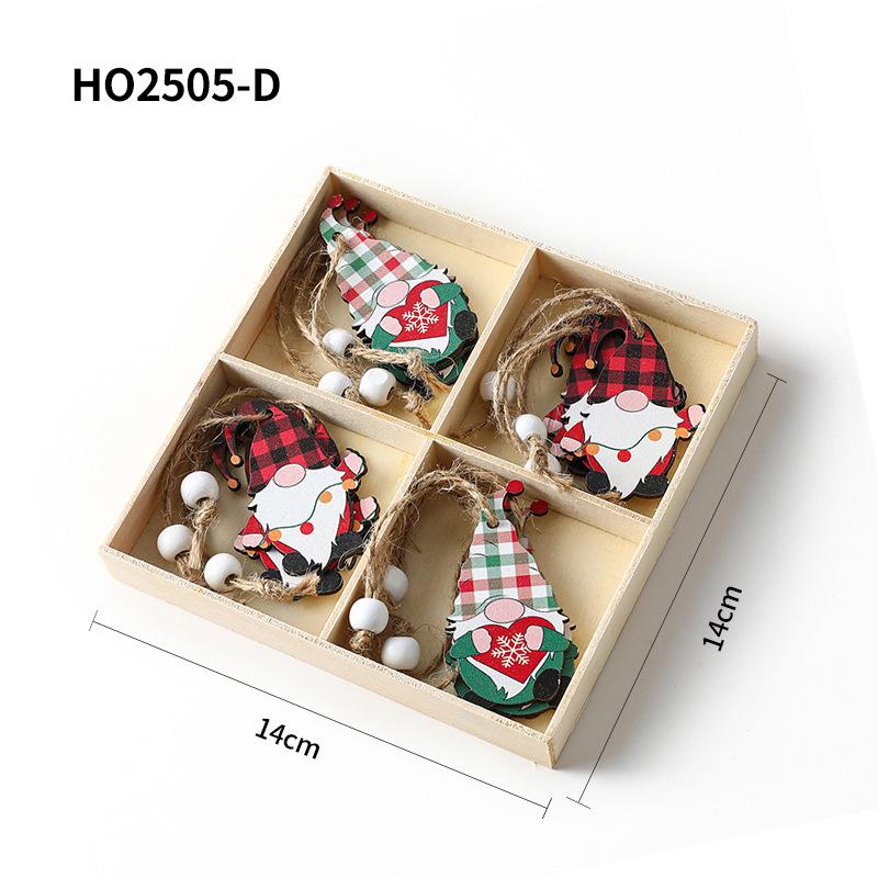 Christmas Four-Grid Faceless Old Man Wooden Ornament Gift Box with Small Pendants