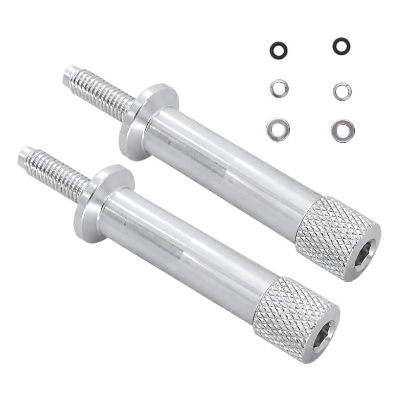 Aluminum Motorcycle Seat Fasteners with Machined Construction, Anodized Finish, Threaded Ends, and Knurled Grip Heads