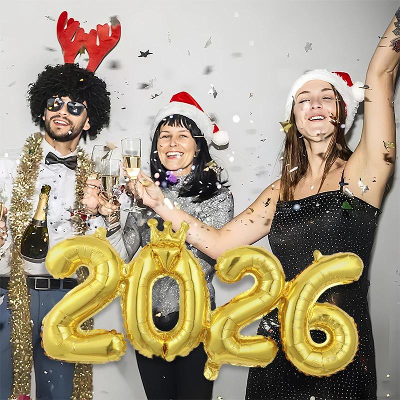 2026 Crown Number Foil Balloons for New Year Eve Party Decoration Supplies Navidad Christmas 2025 Photo Props Gifts