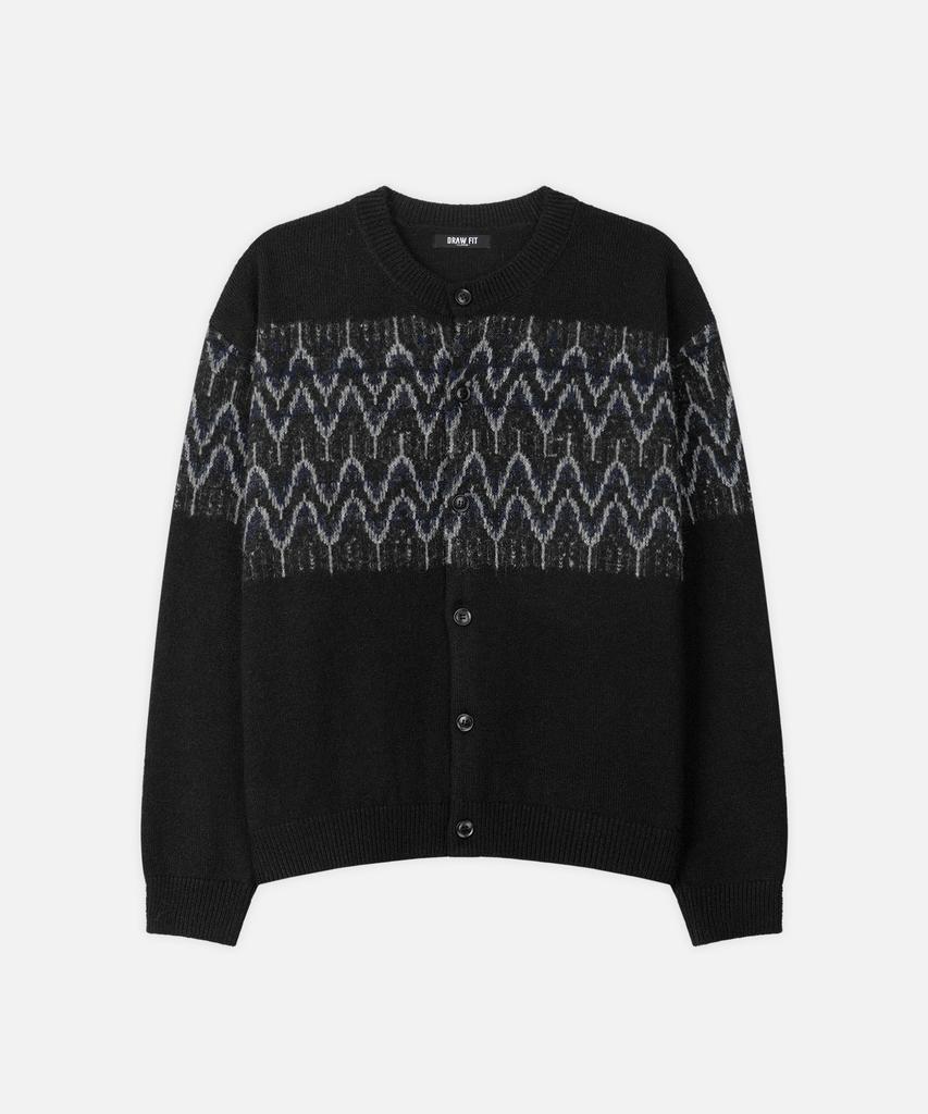 Draw Fit Wool Hairy Nordic Round Cardigan [Black]
