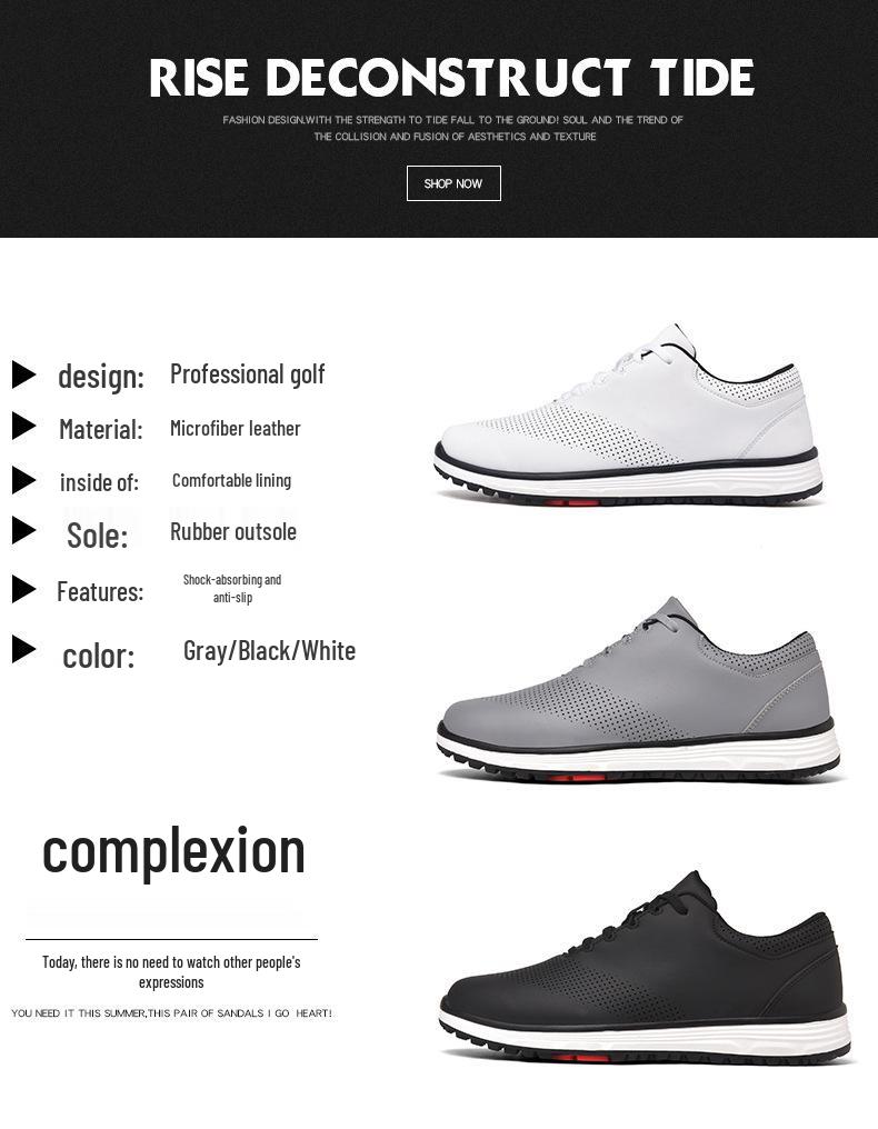 F88 Men's Casual Golf Shoes with Fixed Spikes and Breathable Design