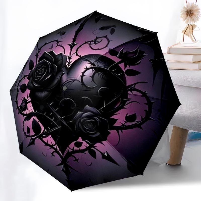 Rose Lover Folding Umbrella Fashion Auto-Open 8 Iron Ribs Plastic Handle Foldable Sunshade Perfect Christmas Gifts
