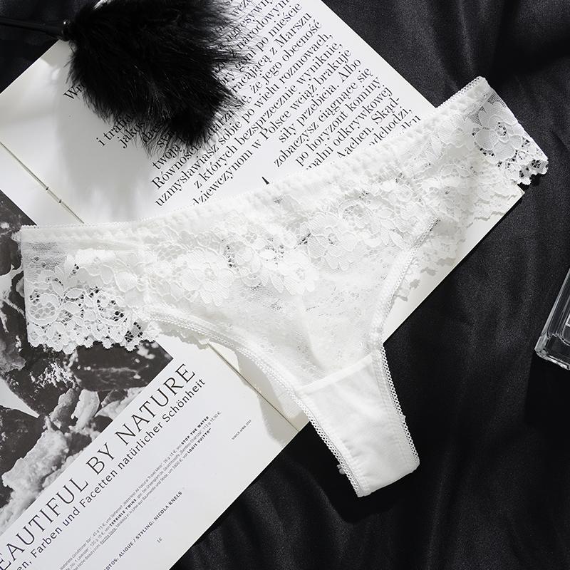 Women's Sexy Lace Floral Hollow Out Low-Rise Briefs Temptation Underwear High Quality Transparent Panties