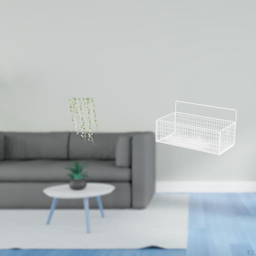 Elegant Green Plant Leaves Wall Art And Metal Wire Storage Basket Shelves Organizer for Restroom