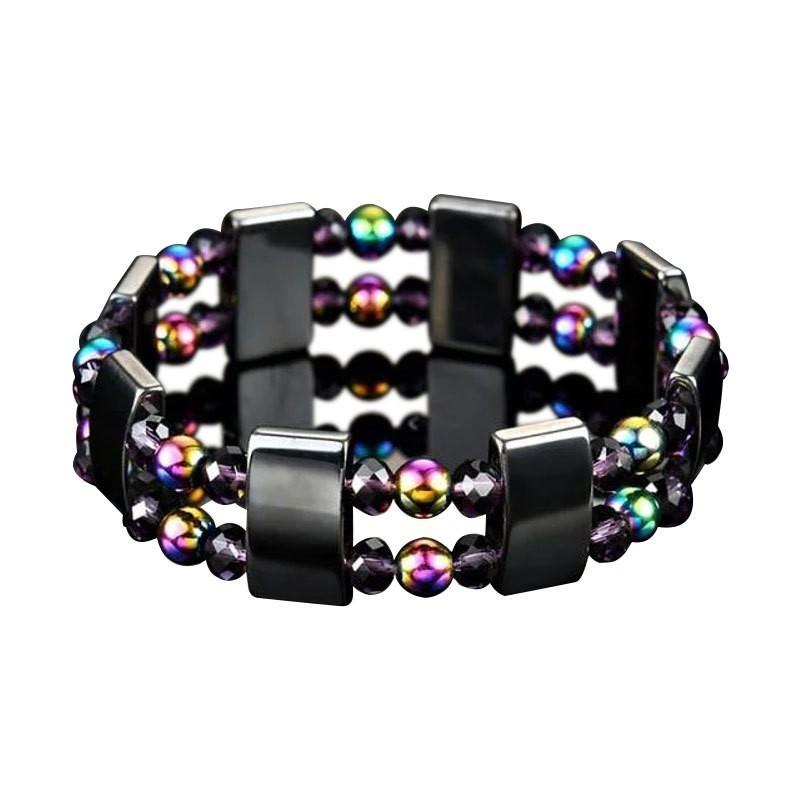 Lhsl-059 Trendy Unisex Double Row Rainbow Stone Bracelet With Magnetic Clasp Great Travel Souvenir