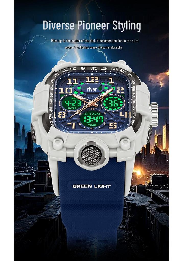 Sanda Men's Trendy Waterproof Multi-Functional Electronic Watches with Three-Time Zones for Casual Use