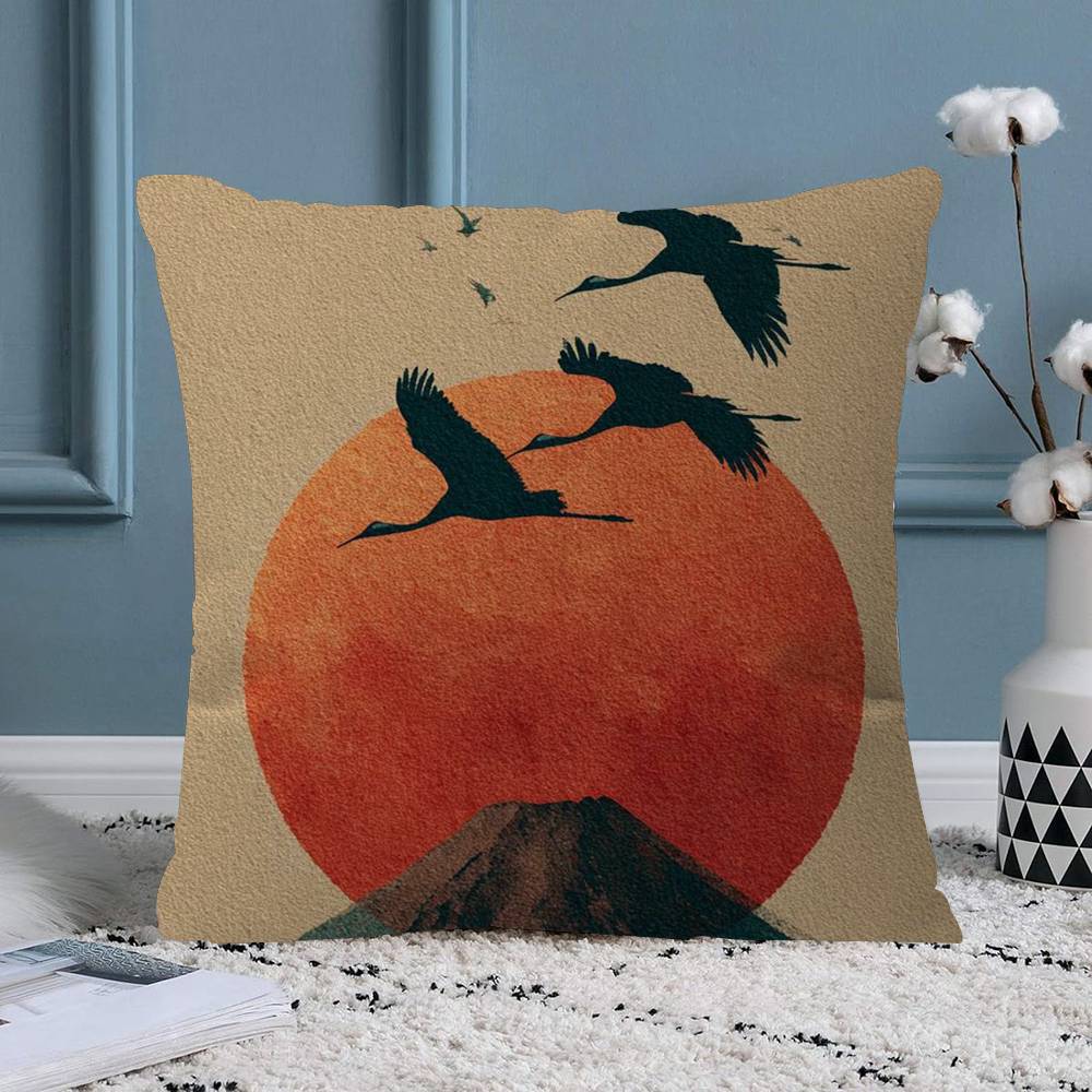 Japandi Art Print Flying Birds Cushion Cover X Polyester Sofa Cushions Decorative Throw Pillows Home Decoration Pillowcover