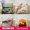 Home Decor Japanese Scenes: Cherry Blossoms & Mt. Fuji Pattern Cushion Cover Suitable For Sofa Bedroom Car Pillow Cover