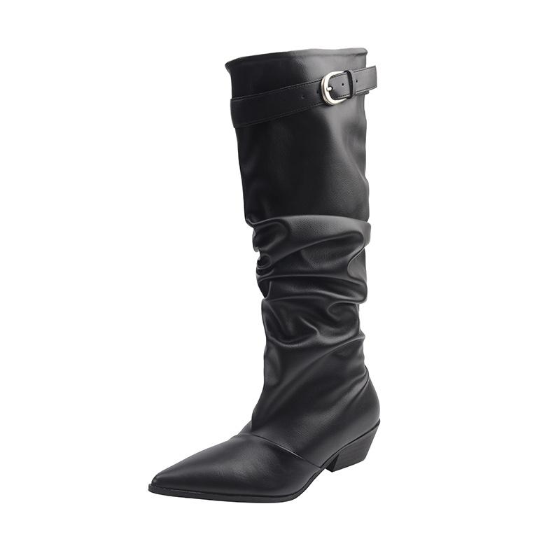 Niche pointed pleated piled boots women's summer and autumn new models but knee high knight boots old western boots