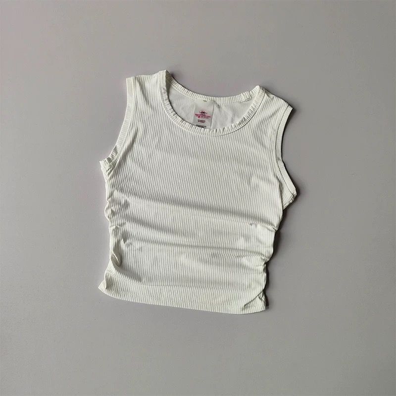 

Spring and Summer Rib Fancy Yoga Vest Ruched Silm Slim Looking Sports Tops Outdoor Running Sleeveless Workout Clothes