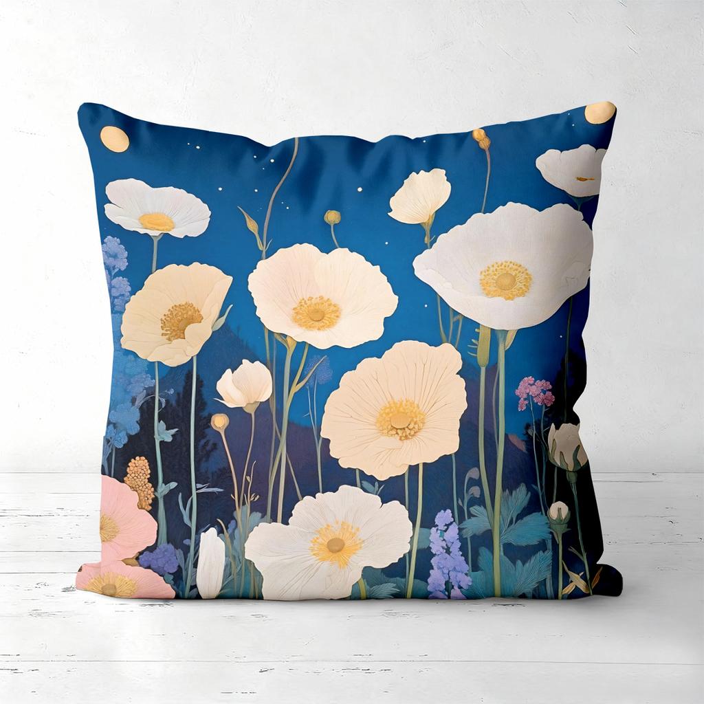 Pieces Night Poppy Floral Throw Pillow Covers Polyester Sofa Decorative Cushion Cov Headboard Pillow (Without Pillow Core
