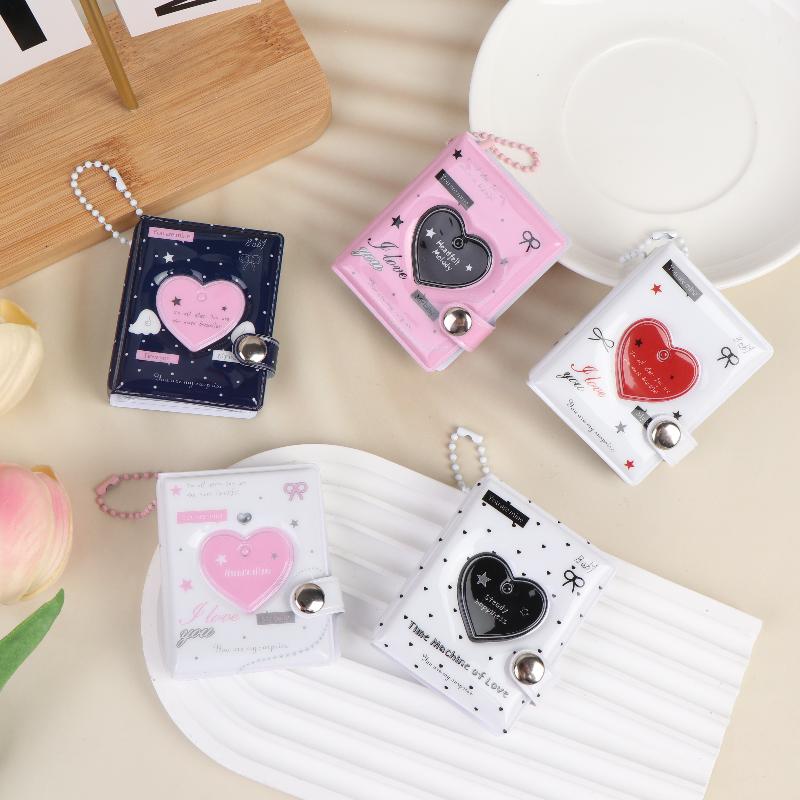 Mini Cute Heart Photocard Album 32 Pockets Portable Clear Kpop Card Holder for Idol Collectibles Travel Souvenir Gift