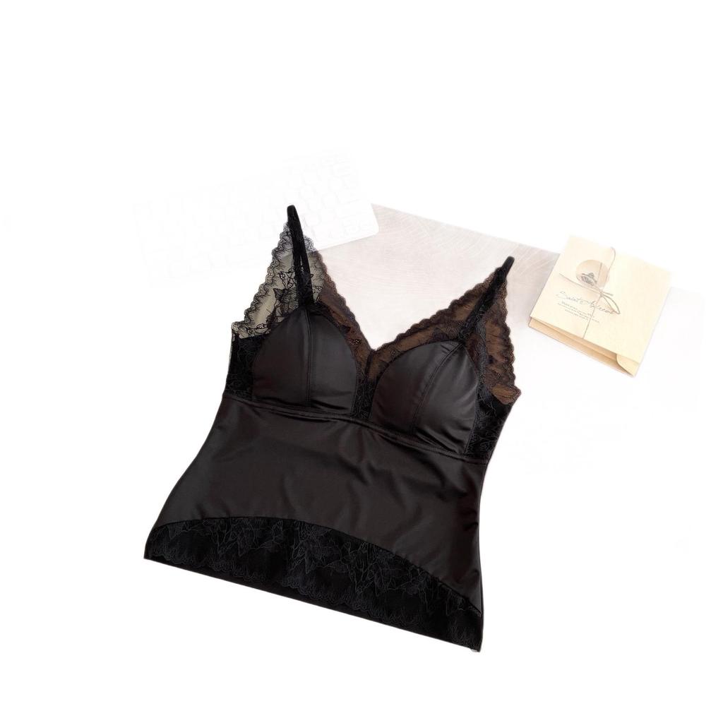 Women's V-Neck French Lace Camisole: Push-Up, Supportive Cups, Beautiful Back Design, Breathable, Anti-Exposure