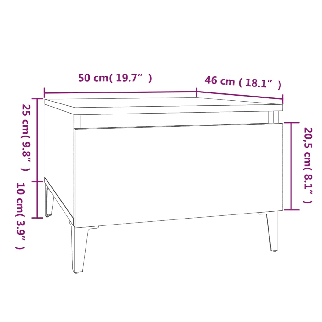 Side Table Brown Oak Effect 50 X 46 X 35 Cm Engineered Wood